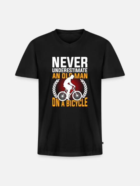 Bicycle old man - Men's Premium Organic T-shirt with V-neck - black