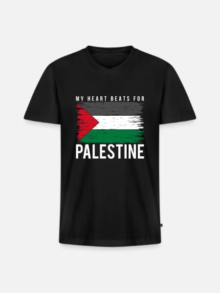 Palästina Herz - Männer Premium Bio T-Shirt mit V-Ausschnitt - Schwarz