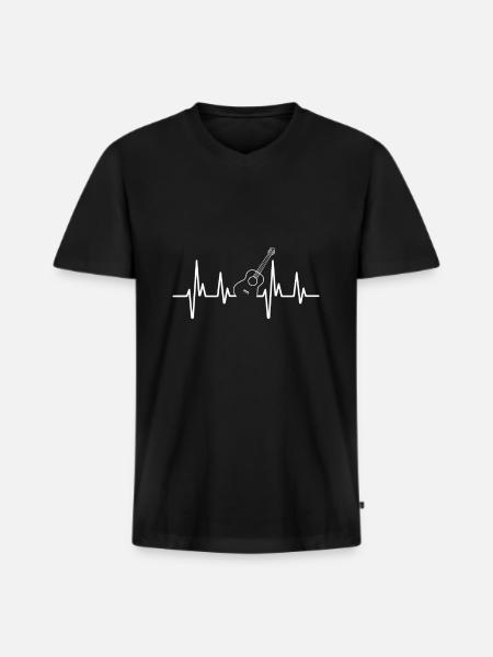 Gitarre Herzschlag - Männer Premium Bio T-Shirt mit V-Ausschnitt - Schwarz