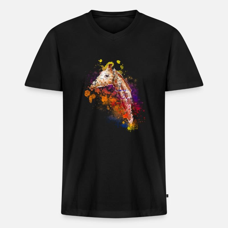 Giraffe - Männer Premium Bio T-Shirt mit V-Ausschnitt - Schwarz