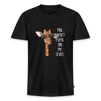 Girafe animal animaux - T-shirt encolure en V Premium bio Homme - noir - Devant - Nico (187cm)