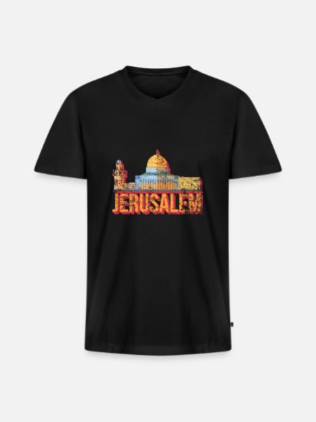 Jérusalem - T-shirt encolure en V Premium bio Homme - noir