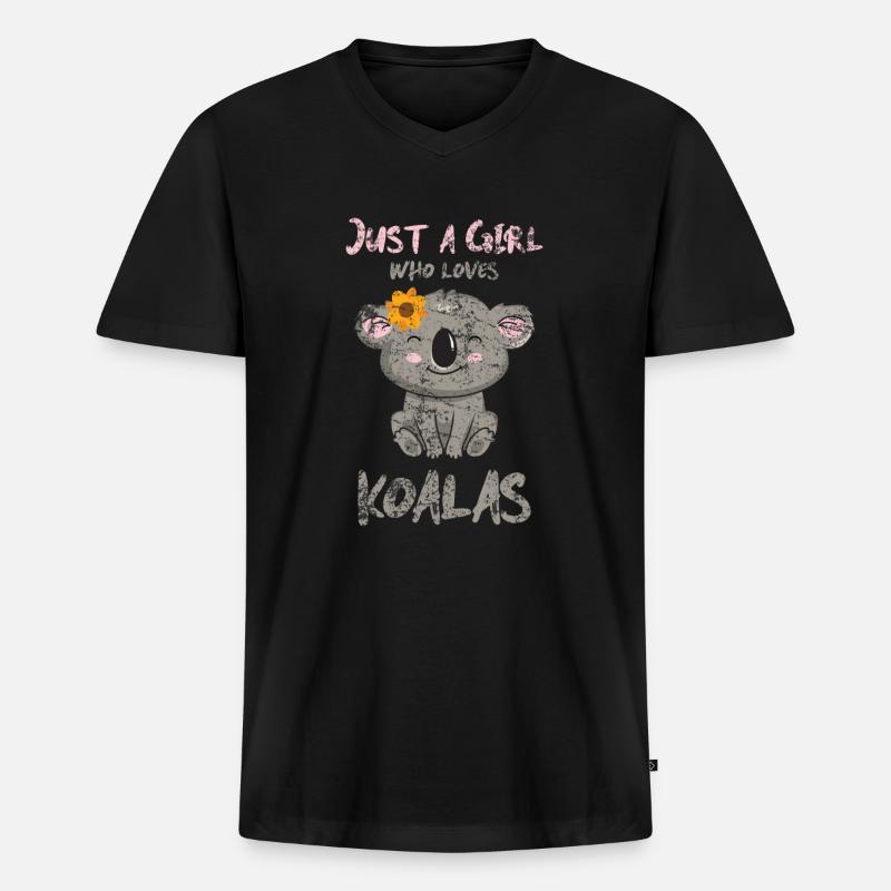 Koala Mädchen - Männer Premium Bio T-Shirt mit V-Ausschnitt - Schwarz