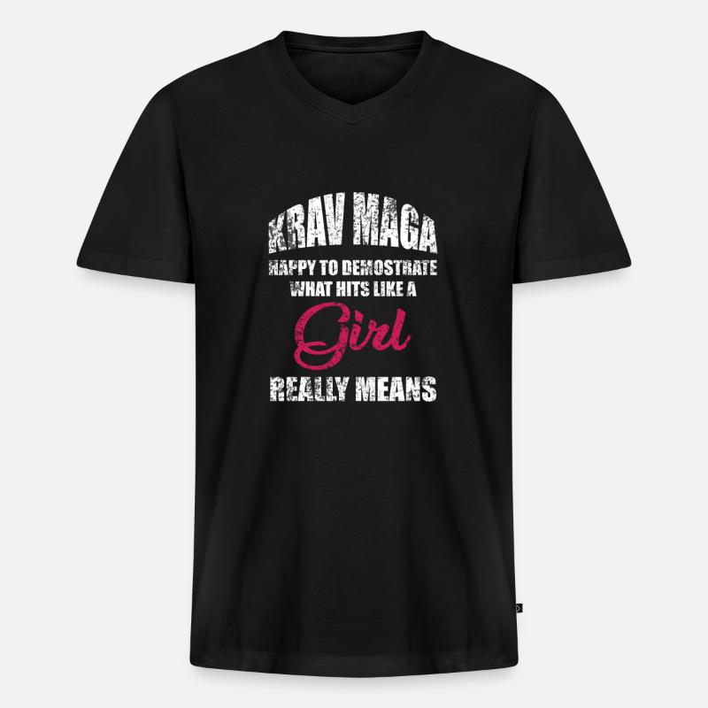 Krav Maga Mädchen - Männer Premium Bio T-Shirt mit V-Ausschnitt - Schwarz