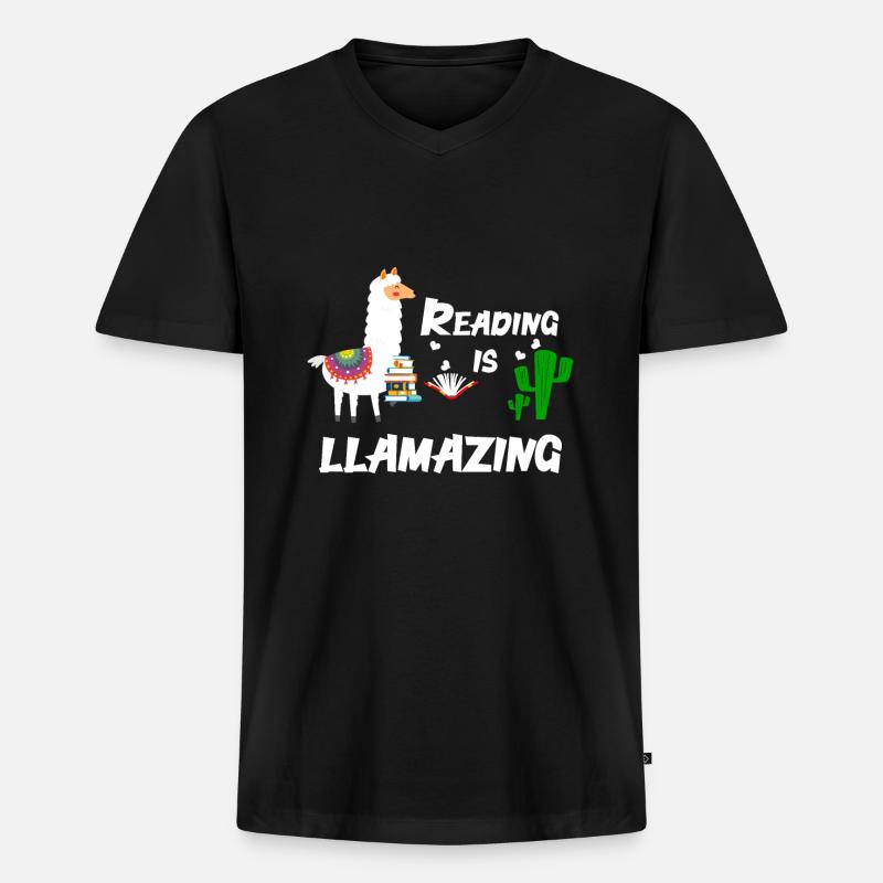 Lama - Männer Premium Bio T-Shirt mit V-Ausschnitt - Schwarz