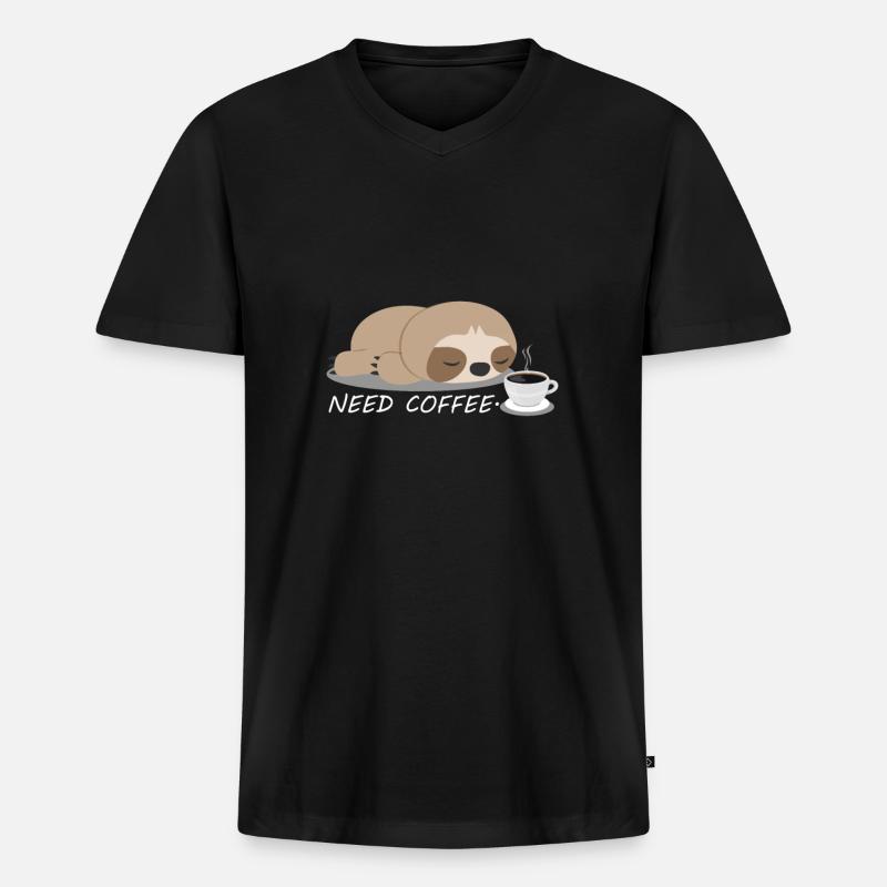 Faultier Kaffee Tier - Männer Premium Bio T-Shirt mit V-Ausschnitt - Schwarz