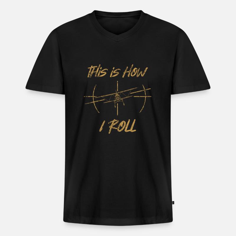 Pilot Flugzeug - Männer Premium Bio T-Shirt mit V-Ausschnitt - Schwarz