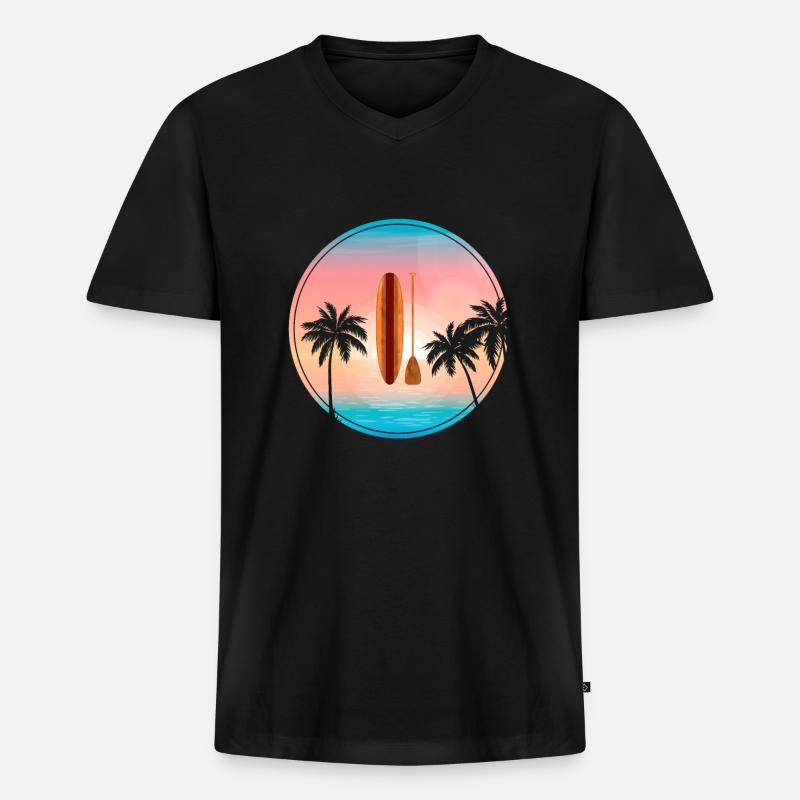 SUP Surfbrett - Männer Premium Bio T-Shirt mit V-Ausschnitt - Schwarz