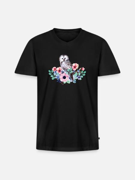 Bird Owl - Men's Premium Organic T-shirt with V-neck - black