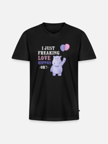 Hippo Nilpferd Geschenkidee - Männer Premium Bio T-Shirt mit V-Ausschnitt - Schwarz