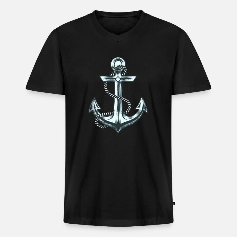 Anker Segelboot - Männer Premium Bio T-Shirt mit V-Ausschnitt - Schwarz