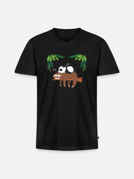 Sloth panda - Men's Premium Organic T-shirt with V-neck - black