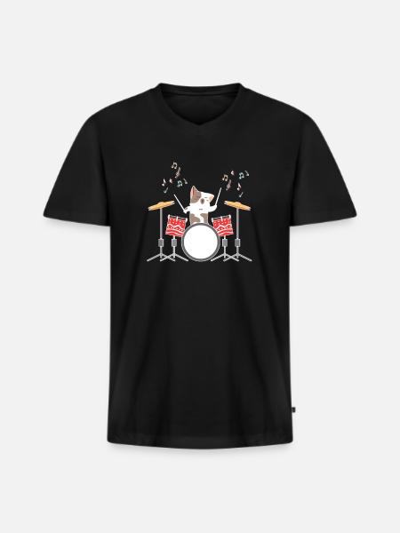Tambours - T-shirt encolure en V Premium bio Homme - noir