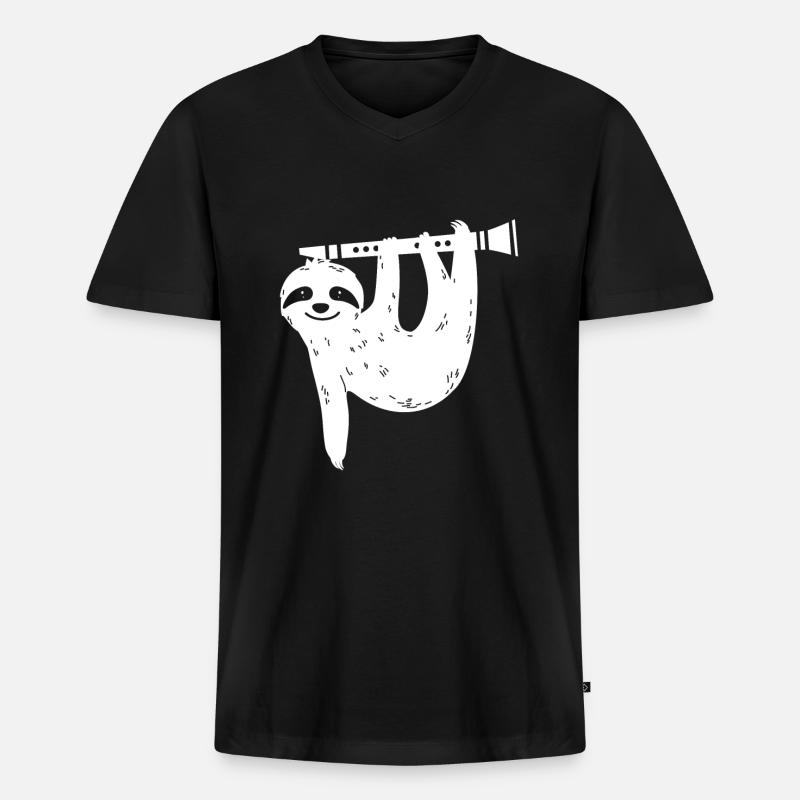 Klarinette Faultier Geschenkidee - Männer Premium Bio T-Shirt mit V-Ausschnitt - Schwarz