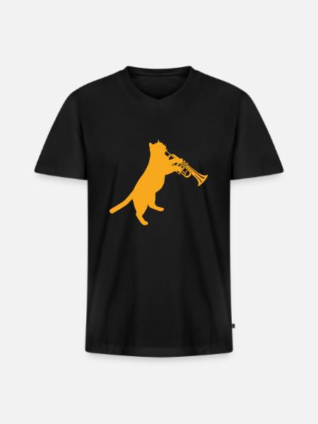 Trumpet musical instrument cat - Men's Premium Organic T-shirt with V-neck - black