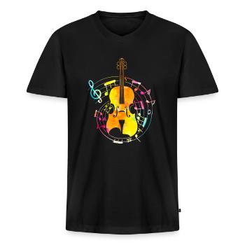 Violon musicien musique - T-shirt encolure en V Premium bio Homme - noir - Devant - Nico (187cm)
