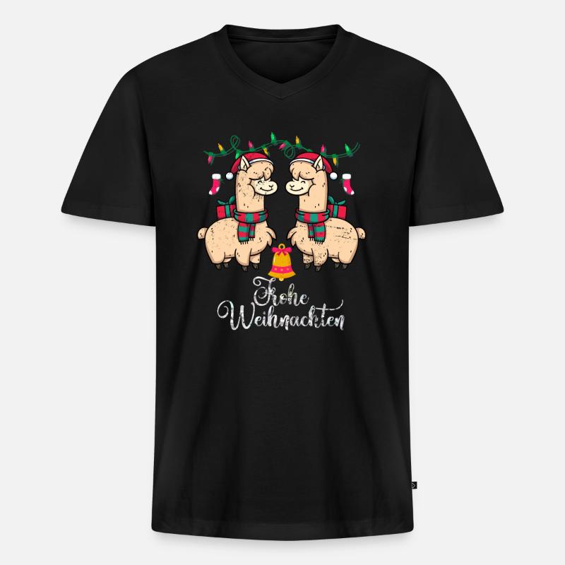 Weihnachten Lama - Männer Premium Bio T-Shirt mit V-Ausschnitt - Schwarz
