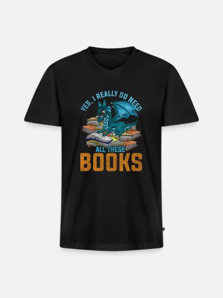 Dragon book fantasy animal - Men's Premium Organic T-shirt with V-neck - black