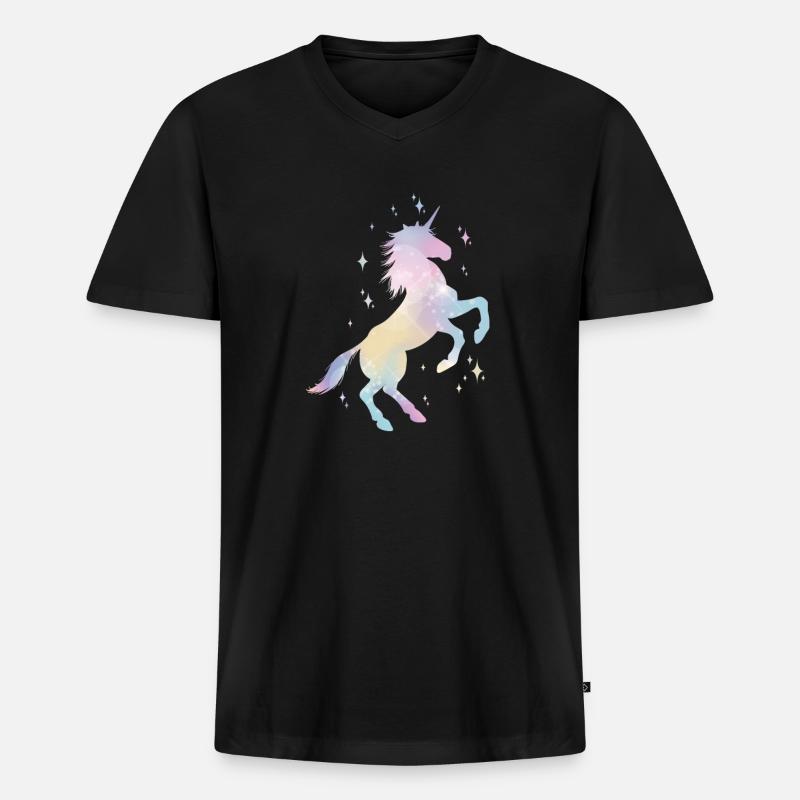 Einhorn - Männer Premium Bio T-Shirt mit V-Ausschnitt - Schwarz