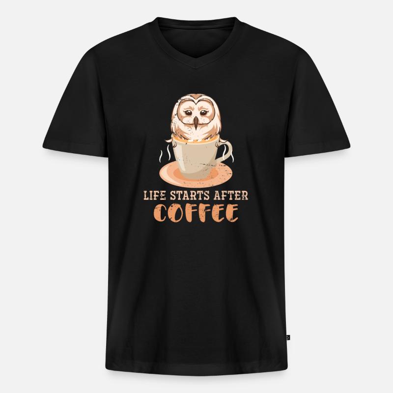 Eule Kaffee - Männer Premium Bio T-Shirt mit V-Ausschnitt - Schwarz