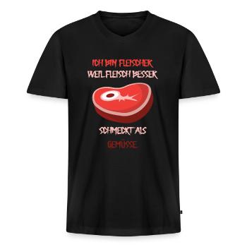 Fleischer weil Fleisch besser schmeckt als Gemüsse - Männer Premium Bio T-Shirt mit V-Ausschnitt - Schwarz - Vorne - Nico (187cm)