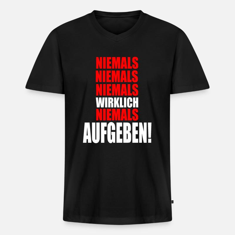 Motivation niemals Aufgeben - Männer Premium Bio T-Shirt mit V-Ausschnitt - Schwarz