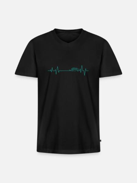 Herzschlaglinie für Leoparden Raubkatze - Männer Premium Bio T-Shirt mit V-Ausschnitt - Schwarz