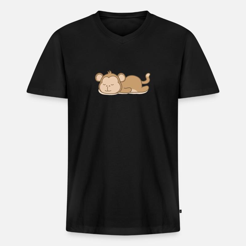 Schlafender Affe - Männer Premium Bio T-Shirt mit V-Ausschnitt - Schwarz
