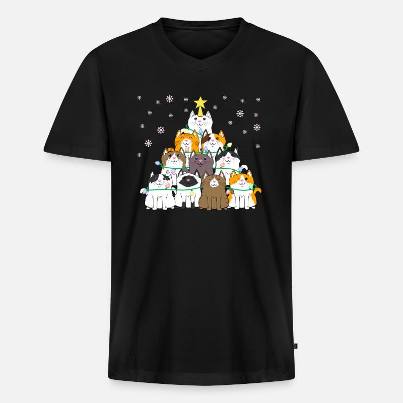 Weihnachtsbaum Katze Kätzchen Tannenbaum - Männer Premium Bio T-Shirt mit V-Ausschnitt - Schwarz