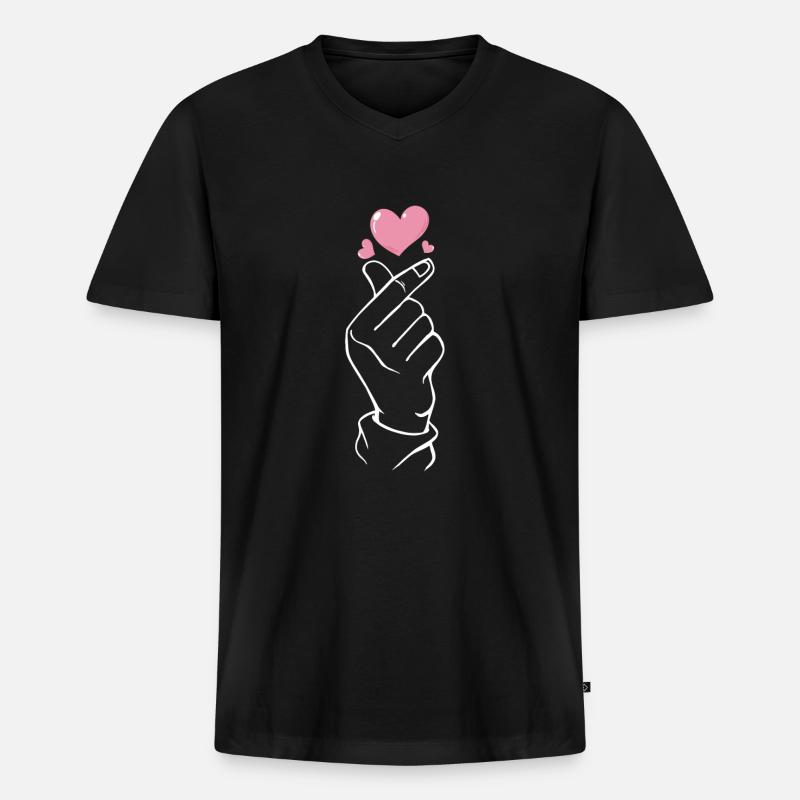 K-Pop Finger Herz - Männer Premium Bio T-Shirt mit V-Ausschnitt - Schwarz