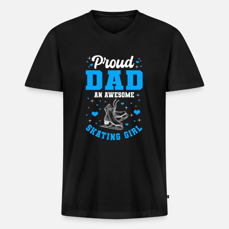 Stolzer Vater Eislaufenden Mädchen - Männer Premium Bio T-Shirt mit V-Ausschnitt - Schwarz
