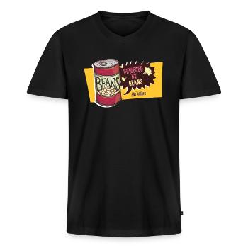 Powered By Beans And Regret - Furz Furzen Pupsen - Männer Premium Bio T-Shirt mit V-Ausschnitt - Schwarz - Vorne - Nico (187cm)