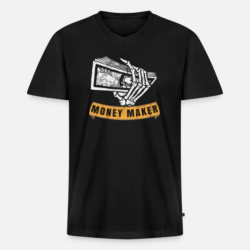 Money Maker - Männer Premium Bio T-Shirt mit V-Ausschnitt - Schwarz