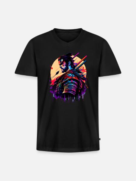 Illustration Samurai Krieger Japan - Männer Premium Bio T-Shirt mit V-Ausschnitt - Schwarz