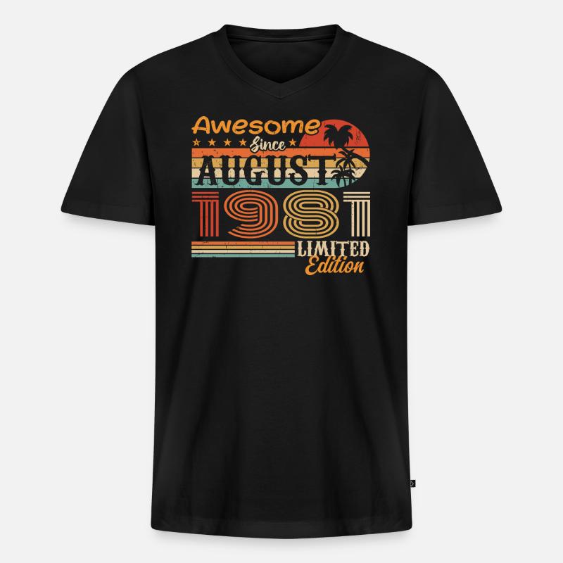 1981 August Geschenkidee August 1981 - Männer Premium Bio T-Shirt mit V-Ausschnitt - Schwarz