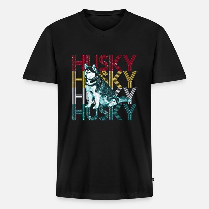 Husky - Männer Premium Bio T-Shirt mit V-Ausschnitt - Schwarz