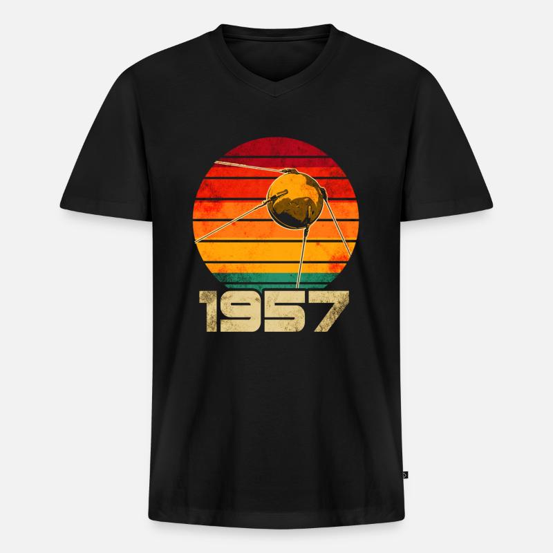 Sputnik 1 Satellit - Männer Premium Bio T-Shirt mit V-Ausschnitt - Schwarz