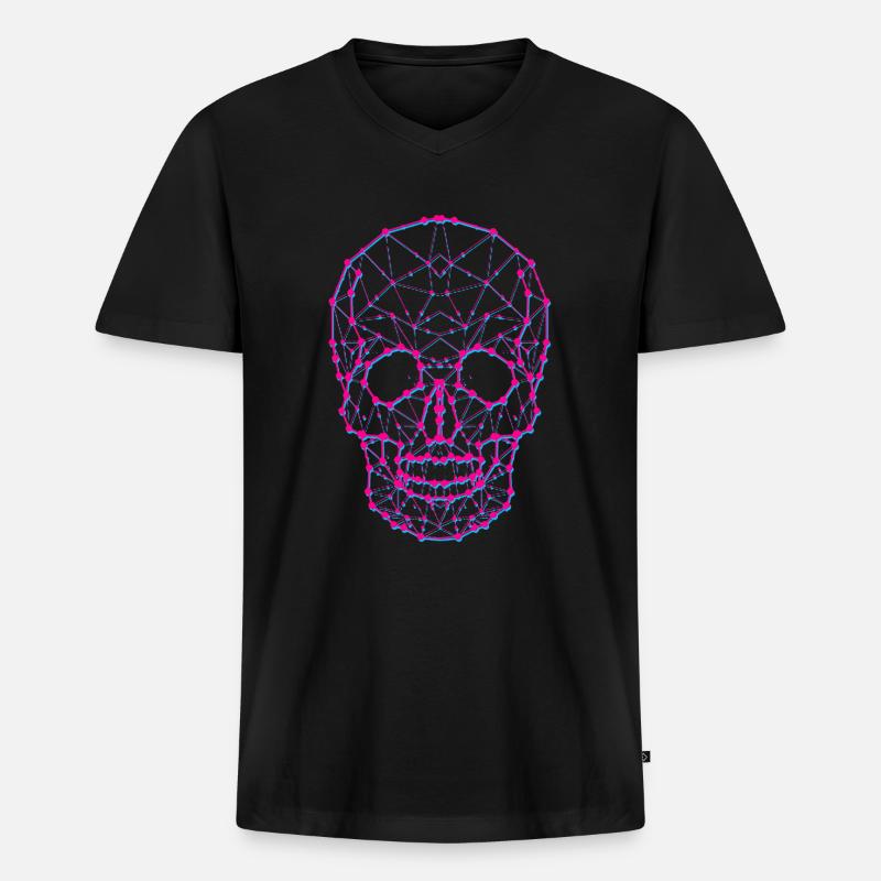 Polygon Schädel - Männer Premium Bio T-Shirt mit V-Ausschnitt - Schwarz