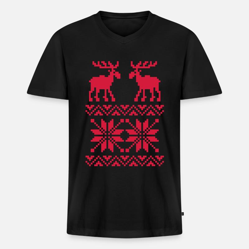 Elch-Muster-Weihnachtspullover - Männer Premium Bio T-Shirt mit V-Ausschnitt - Schwarz