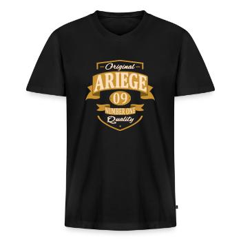 Ariège - T-shirt encolure en V Premium bio Homme - noir - Devant - Nico (187cm)