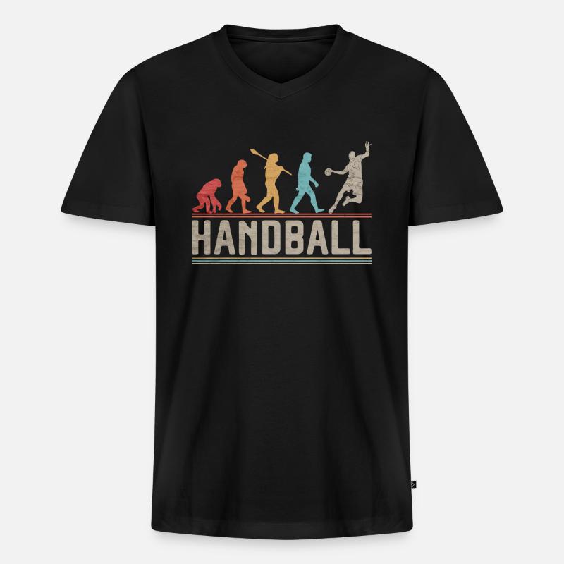 Handball Evolution Handballspieler Geschenk - Männer Premium Bio T-Shirt mit V-Ausschnitt - Schwarz