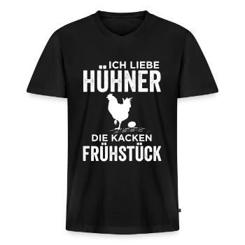 Ich liebe Hühner die kacken Frühstück Landwirt - Männer Premium Bio T-Shirt mit V-Ausschnitt - Schwarz - Vorne - Nico (187cm)