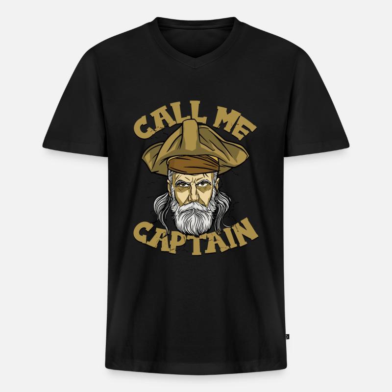 CHIAMAMI CAPITANO - Maglietta ecologica premium da uomo con scollo a V - nero