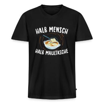 Maultaschen | Schwaben Schwabe Ländle Geschenkidee - Männer Premium Bio T-Shirt mit V-Ausschnitt - Schwarz - Vorne - Nico (187cm)