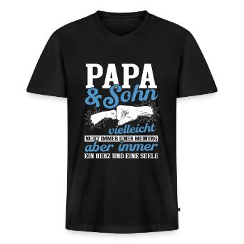 Papa und Sohn - Männer Premium Bio T-Shirt mit V-Ausschnitt - Schwarz - Vorne - Nico (187cm)