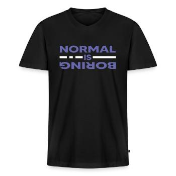 very peri design boring normal motivation spruch - Männer Premium Bio T-Shirt mit V-Ausschnitt - Schwarz - Vorne - Nico (187cm)