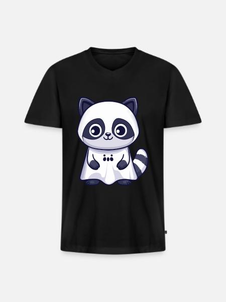 Waschbär Halloween Lustig Geist - Männer Premium Bio T-Shirt mit V-Ausschnitt - Schwarz