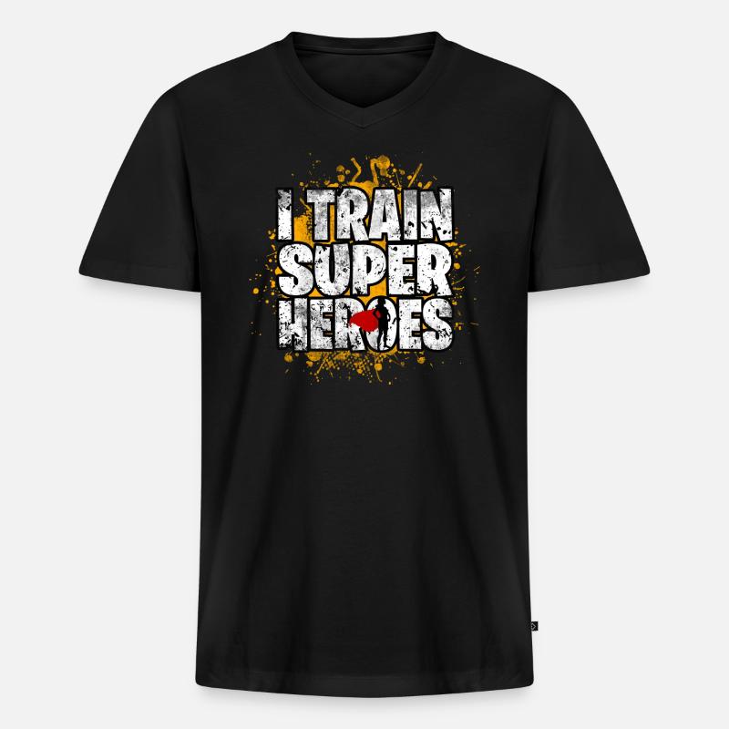 Superhelden - Männer Premium Bio T-Shirt mit V-Ausschnitt - Schwarz