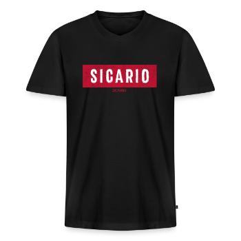 Sicario - ccario - T-shirt encolure en V Premium bio Homme - noir - Devant - Nico (187cm)