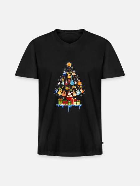 Guitars Christmas Pine Tree - Men's Premium Organic T-shirt with V-neck - black